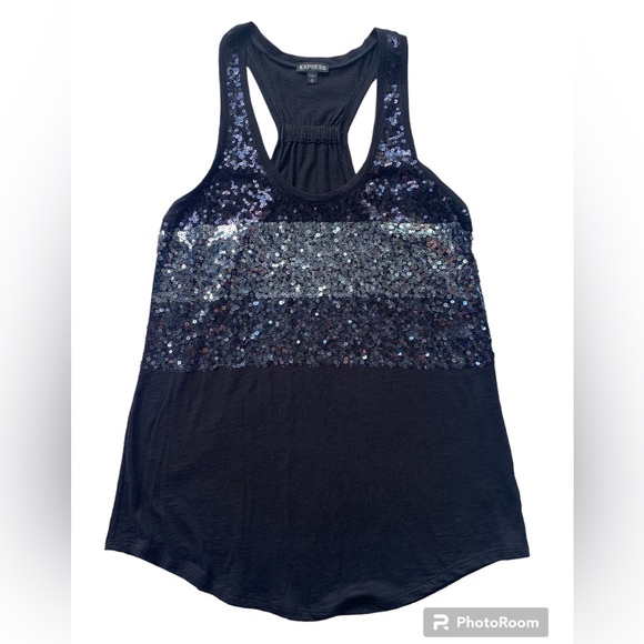 Express sequin Razorback tank. Black, gray, silver sequins size M. - Picture 1 of 8